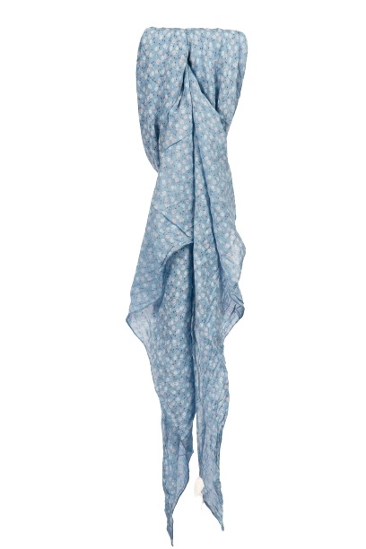 Tørklæder silke/bomuld, m/små Blomster og prikker, Blå