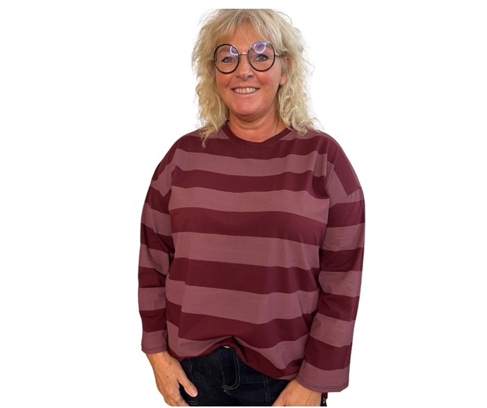 T-shirt, Bomuld, langærmet, Stribet Bordeaux
