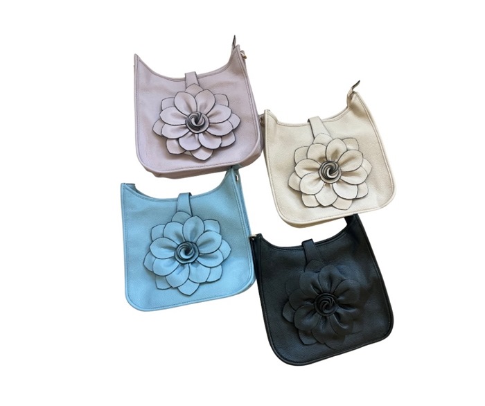 Taske, m/blomster og lang rem, 10 ass. farver (H503)