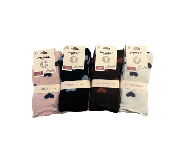 Uldstrømpe, 35-40, Pk. m/12 par, Print LM8599, Hjerter