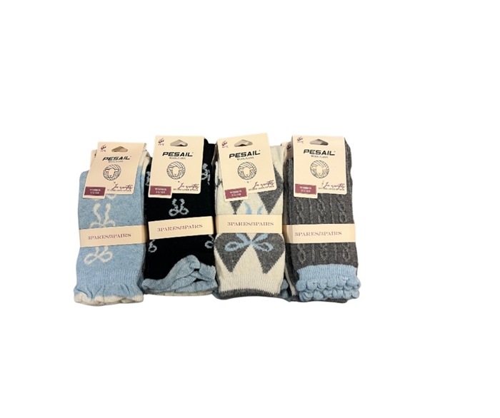 Uldstrømpe, 35-40, Pk. m/12 par, Print LM8605, Sløjfer