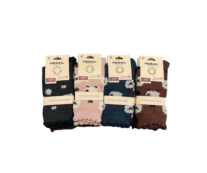 Uldstrømpe, 35-40, Pk. m/12 par, Print LM8608, Får m/krølkant