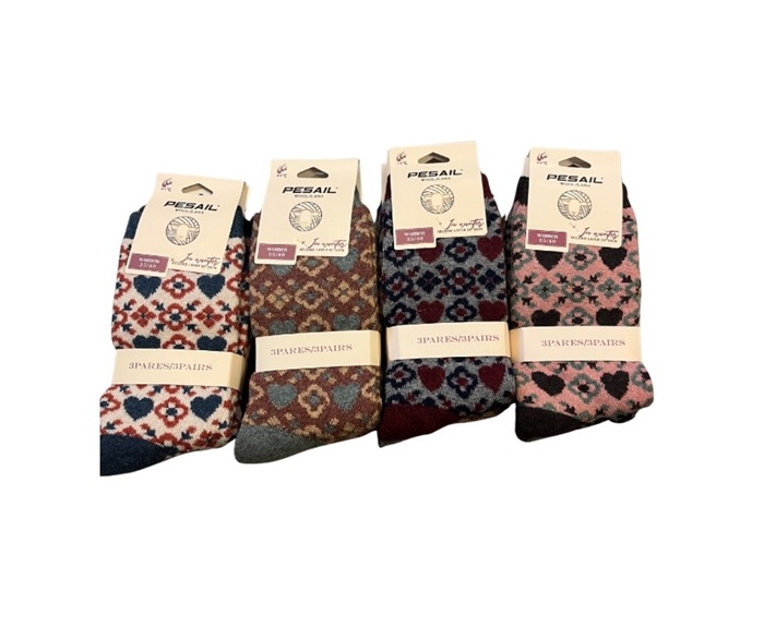 Uldstrømpe, 35-40, Pk. m/12 par, Print LM8627, Blomst, Multi