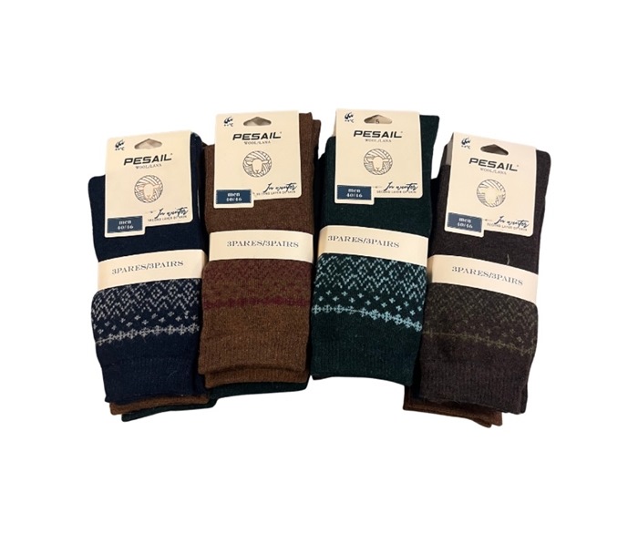 Uldstrømpe, 40-46, Pk. m/12 par, Print LH8097, Zigzag + kryds