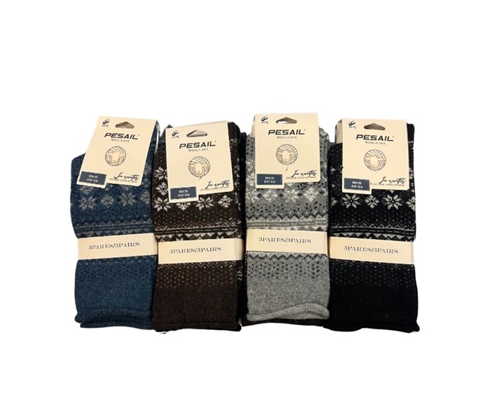 Uldstrømpe, 40-46, Pk. m/12 par, Print LH8157, Iskrystal